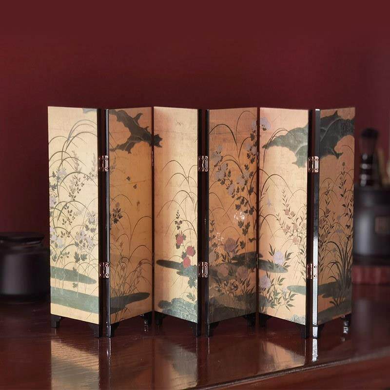 美日式书房桌面小屏风摆件复古创意古典漆器艺术工艺品A034