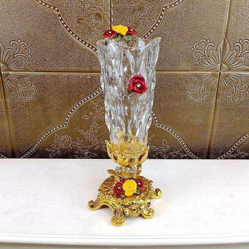 欧式水晶花瓶摆件玫瑰花插花高端家居装饰品果盘餐厅桌面玄关供盘