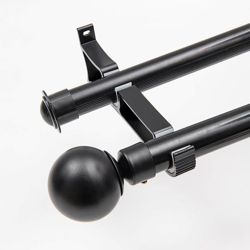 黑白罗马杆铁艺装饰头静音配件单杆双杆顶装侧装铝合金窗帘杆