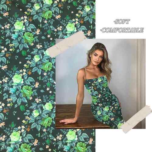 新款直销复古印花连衣裙布料 微弹平纹幻彩梭织棉绸布 数码印花衬