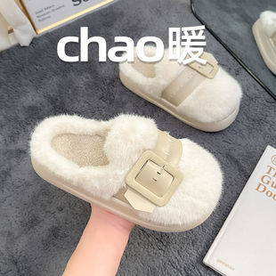 室内包头棉鞋 新款 外穿加绒保暖厚底棉拖鞋 女秋冬季 高级感毛毛拖鞋