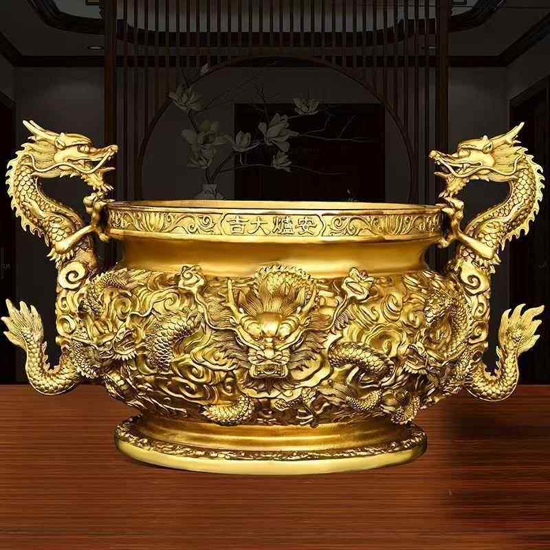 香炉纯铜摆件九龙戏珠龙形精工工艺品摆件家居客厅办公室佛堂寺庙