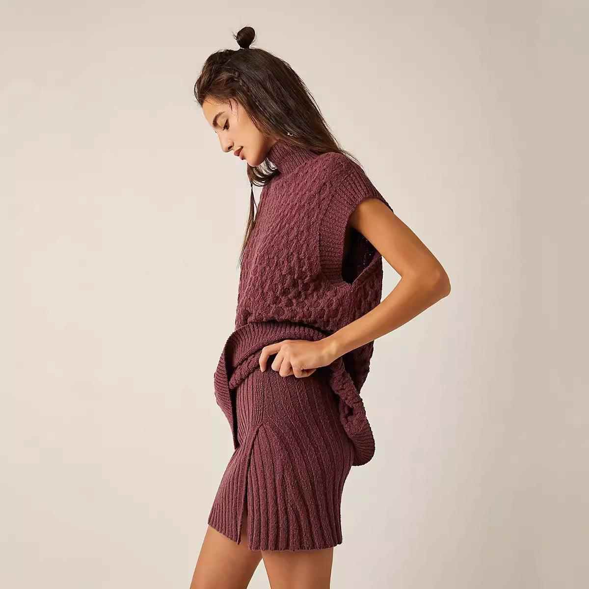 Womens solid color sleeveless casual loose woolen top sexy