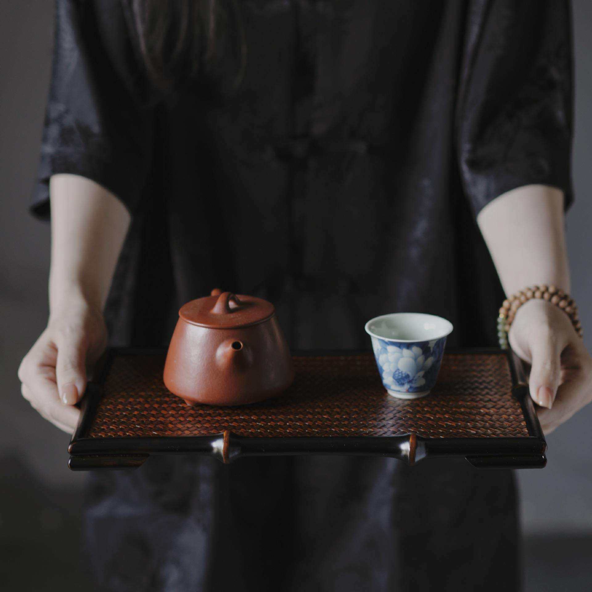 中式筇竹干泡茶盘竹编壶承干泡台便携茶盘