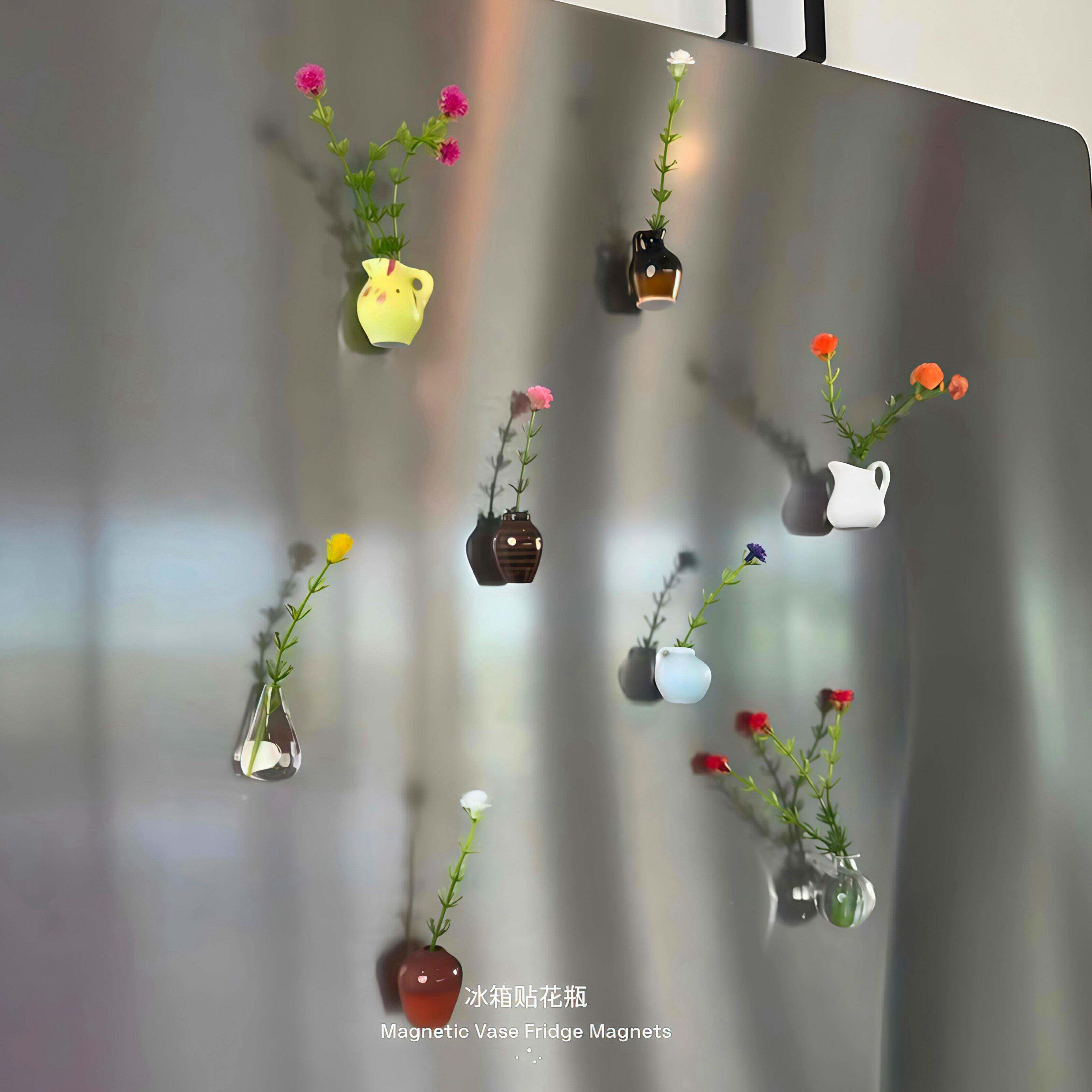 【将春天搬进家里】迷你陶瓷冰箱贴新中式冰箱装饰水培绿植插花瓶