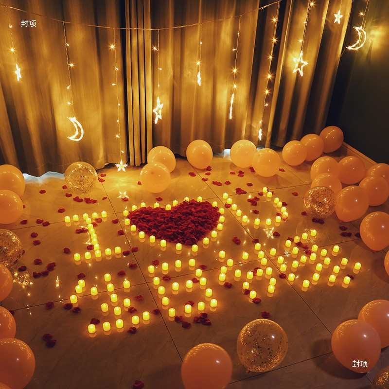 求婚室内场景布置情人节520表告白情调浪漫生日电子蜡烛道具装饰