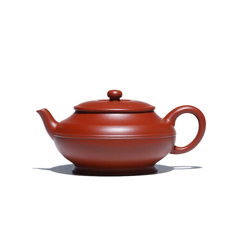宜兴名家高档泡茶壶原矿朱泥功夫茶具精品扁鼓壶纯手工紫砂壶