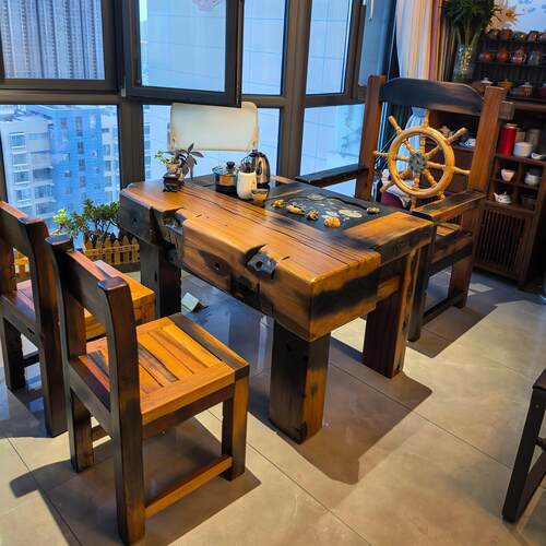 正宗老船木中式茶桌椅组合实木家用小户型茶几办公室茶几户外茶台