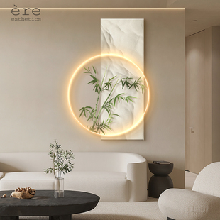 北欧发光绿植客厅装饰画带LED灯沙发背景墙创意挂画治愈系玄关画
