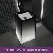 卫生间户外庭院一体落地式 洗手洗漱盆彩色透明树脂艺术立柱盆定制