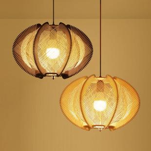 侘寂风日式吊灯现代简约麻绳家用饭厅卧室客厅木艺灯具原木防风灯