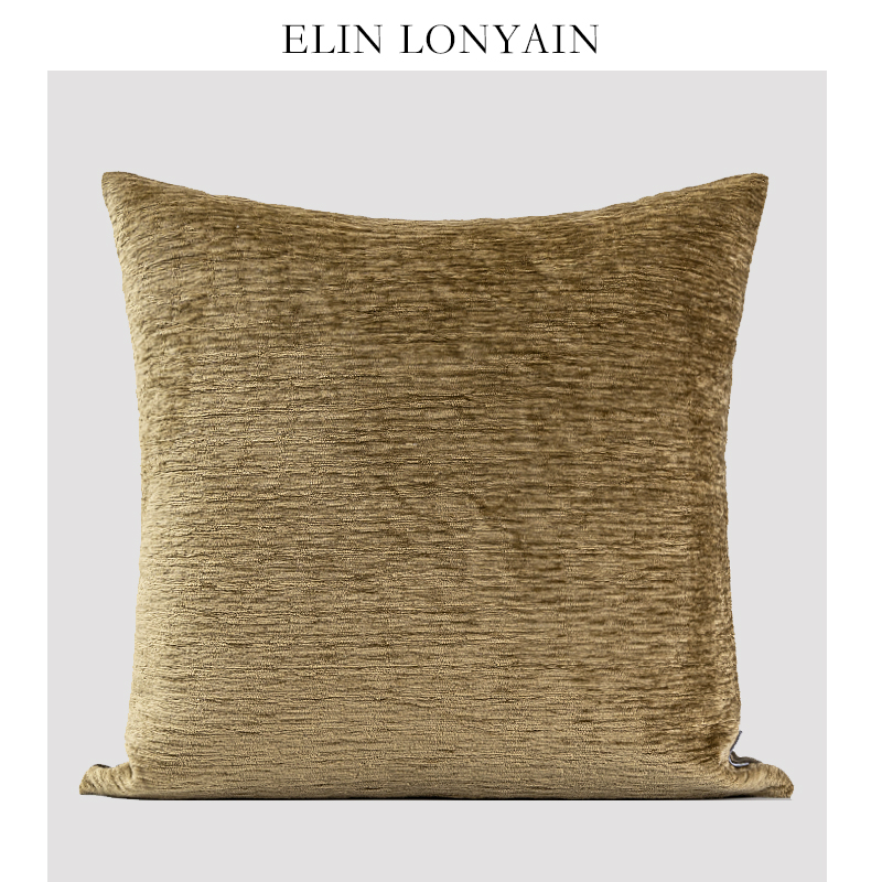 ELIN LONYAIN现代简约黄绿色灯芯绒割绒肌理靠垫抱枕样板房方腰枕