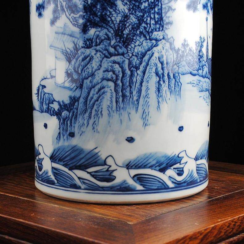 景德镇陶瓷花瓶青花山水花瓶书画筒箭筒家居装饰陶瓷工艺品