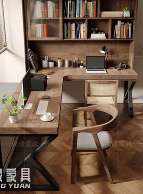 实l木转角双书桌书柜桌家用拐角人办公书房靠墙型电脑CY-81013桌