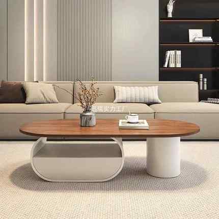 客厅色奢腰SXF实木家用多层小户型胡桃木圆茶几椭板圆形现轻代简