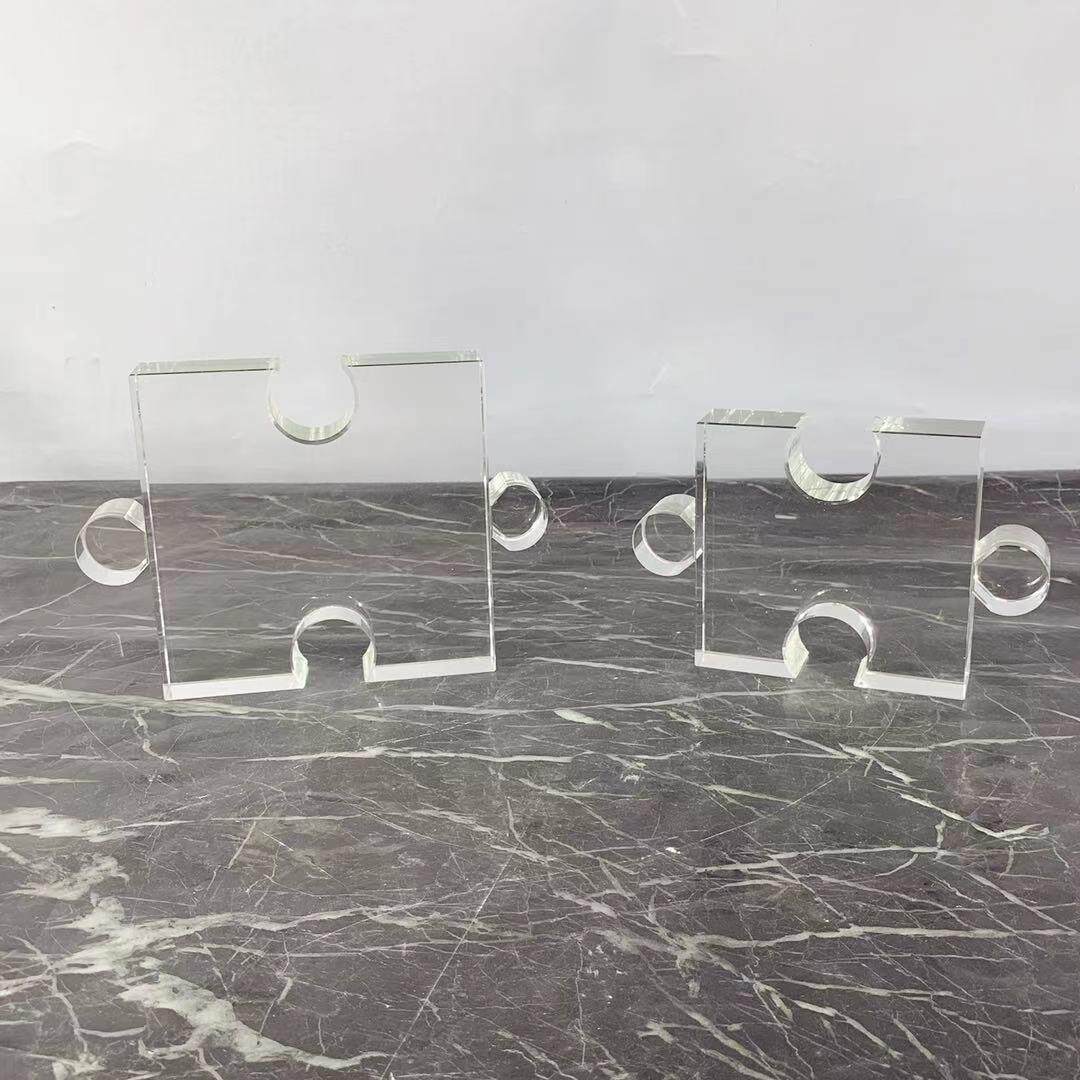 简约现代透明水晶玻璃几何拼图摆件样板间书房创意软装饰品