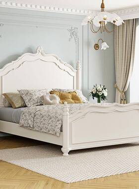 轻奢实木约现代白式色简1.8m双人法奶6601油风公床主床主卧婚床纯