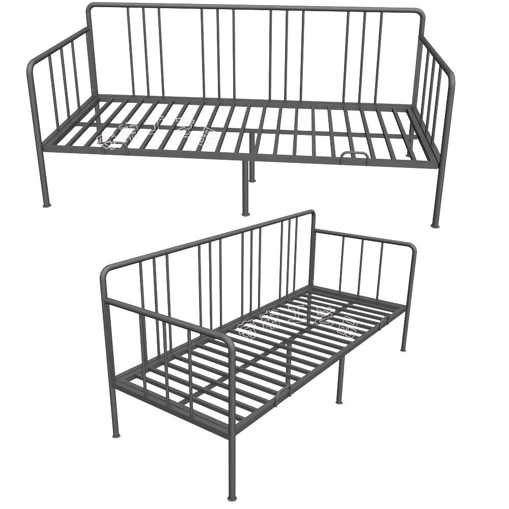 侧边后背带护栏的单人金属床架,6条床腿,200cm长x80cm宽