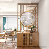 新中式 实木玄关储物柜屏风隔断客厅现代艺术装 饰镂空格栅遮挡进门