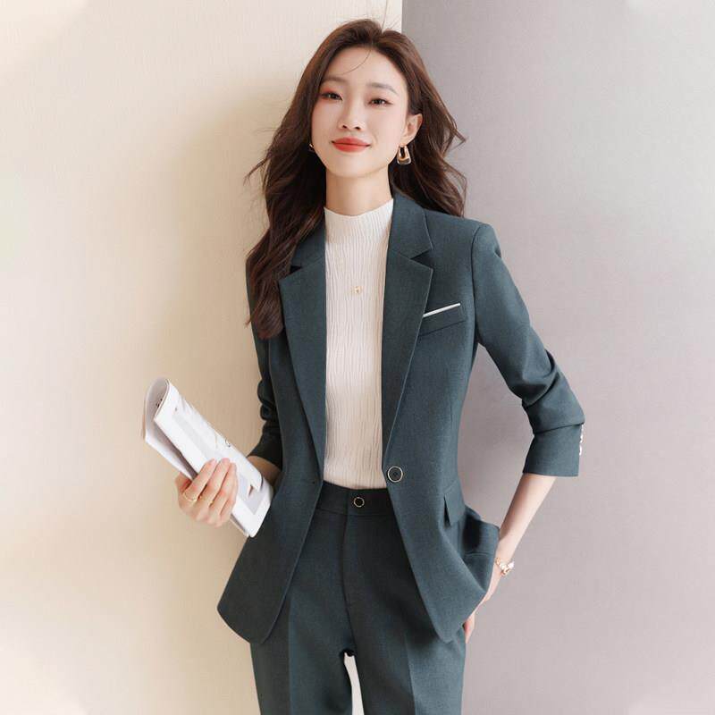 灰色西装外套女春秋职业套装气质大学生面试正装西服外套工作服春