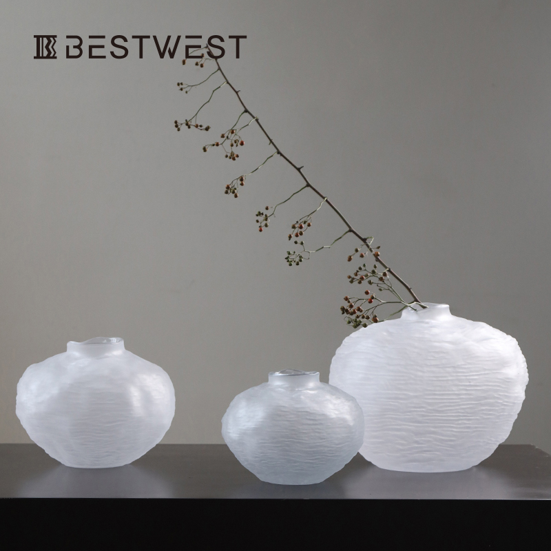 bestwest白色花瓶玻璃摆件干花插花现代简约文艺客厅创意家居装饰