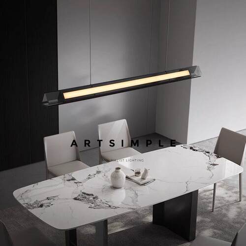 意式轻奢饭厅吊灯高级感玻璃餐桌吊灯现代极简设计师一字长条吊灯 - 封面