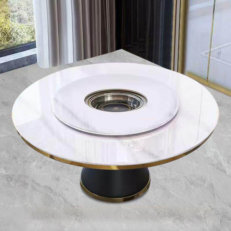 岩板圆桌餐桌电磁炉火锅桌大理石椅组合商用饭店带转盘圆形圆桌子