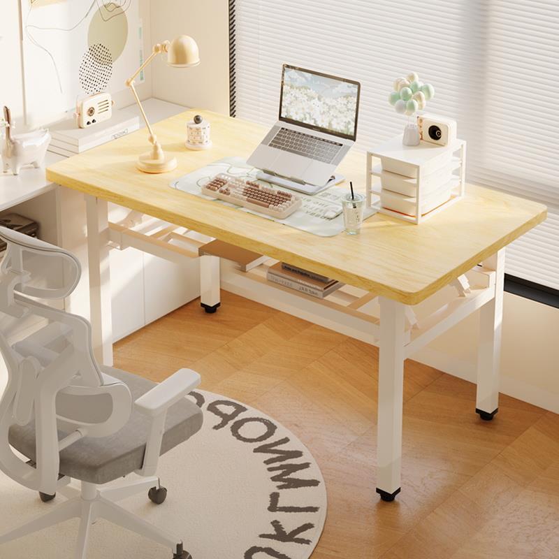 奶油风折叠桌子长方形培训桌简易学习书桌家用台式电脑桌办公桌