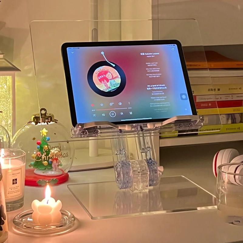 可升降阅读架亚克力读书架韩国ins伸缩透明电脑平板iPad支架看书