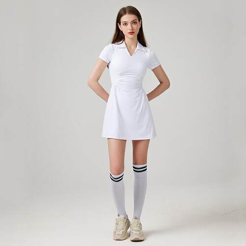 Sports short sleeved tennis skirt V-neck slimming dress