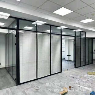 广东办公室玻璃隔断 双玻内置百叶高隔间 铝合金屏风钢化玻璃墙