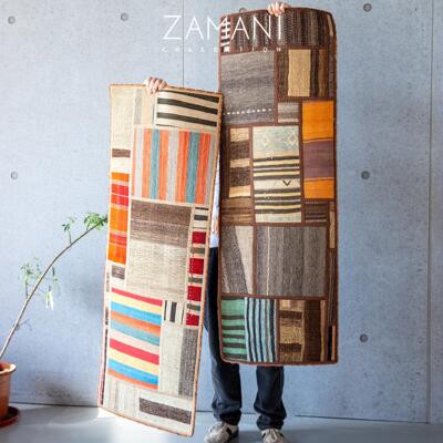 618新款！145x50 ZAMANI 平织拼接地毯 手工羊毛伊朗床边过道毯