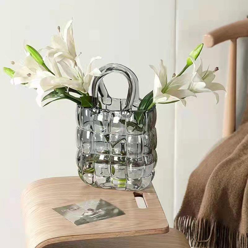 现代简约风创意手提方块包包花瓶家居插花样板间客厅摆件花器