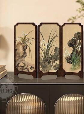 新中古风墨竹小屏风面摆中桌式件F995797M办公室茶桌玄关柜装饰品