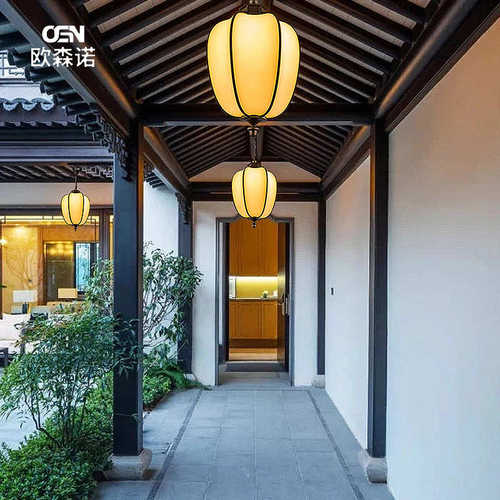 工厂现货供应新中式铝合金户外防水云石别墅大门装饰LED云石吊灯