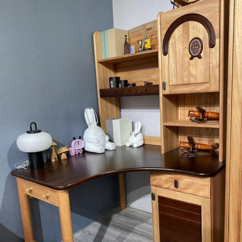 红檀木奥古曼转角书桌转角电脑桌儿童书桌木蜡油原木色拐角学习桌