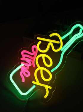 led霓虹灯beer time鸡尾酒造型吧台bar发光酒杯装饰