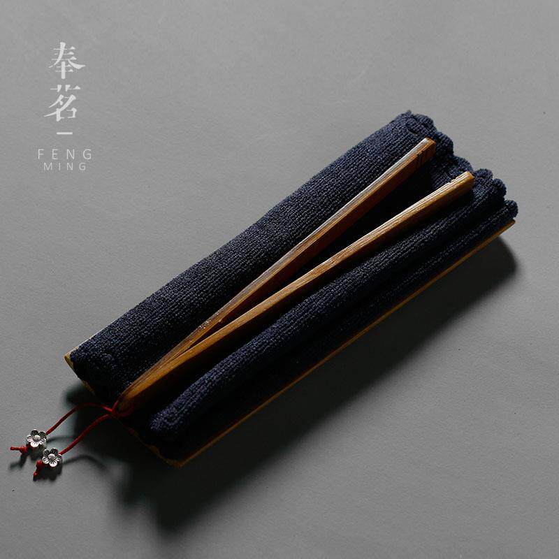 茶巾托+茶巾+竹茶夹加厚棉麻吸水茶巾功夫茶道布艺零配茶艺