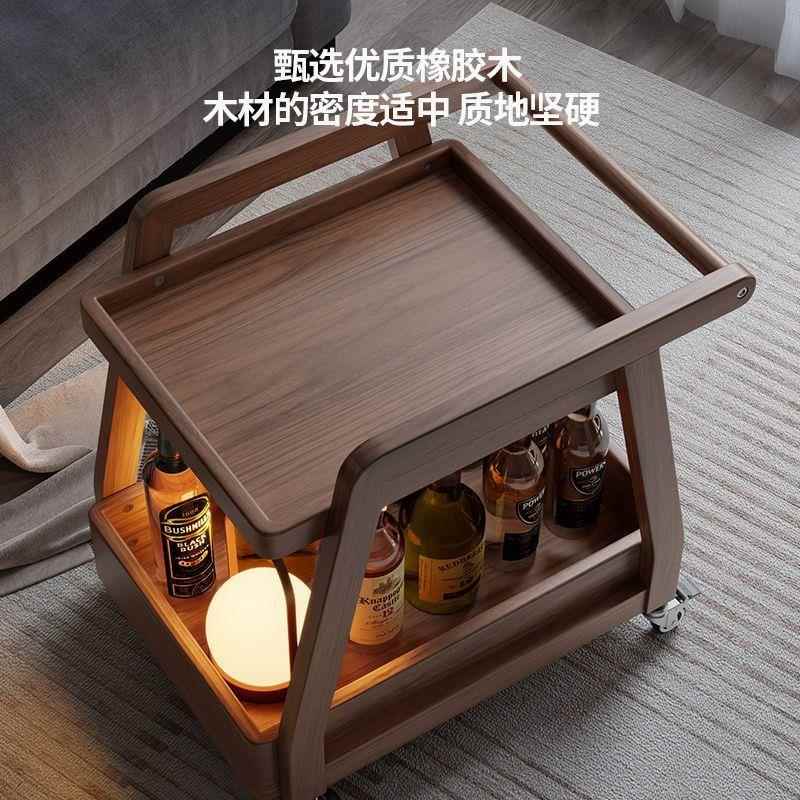 实推木移动轮茶几几储物柜沙发边带沙发侧边柜边桌床头柜客厅ASR