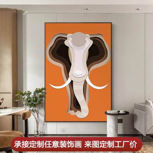 轻奢酒店别墅高端玄关挂画走廊实木雕手工实物画过道大象立体装饰