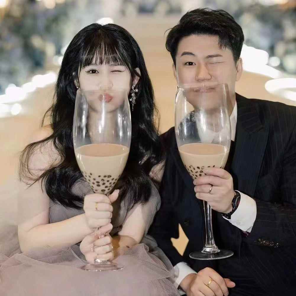 婚礼创意超大号玻璃高脚杯啤酒杯聚会红酒杯婚宴敬酒杯同归于 于