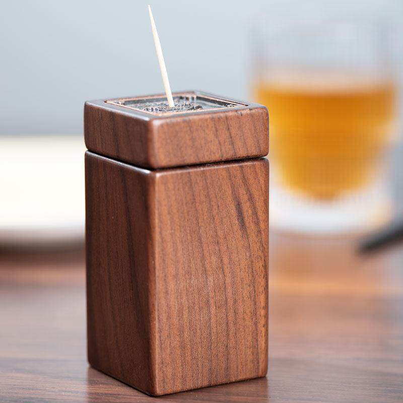 黑胡桃木牙签盒家用高档个性创意中式饭厅可携式覆古商用实木牙签