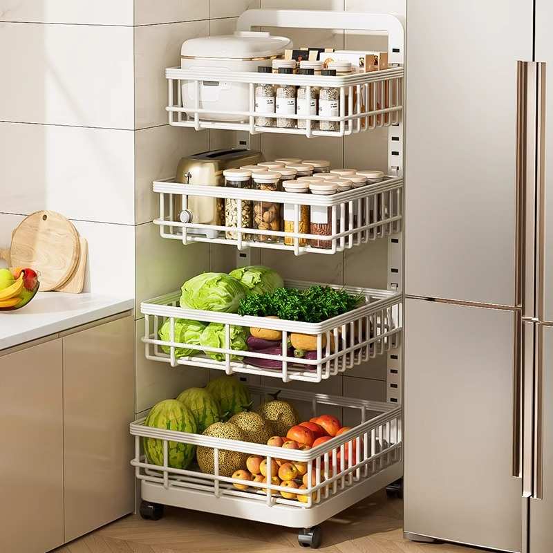 厨房夹缝置物架落地多层冰箱侧面菜篮子极窄缝收纳架果蔬菜小推车