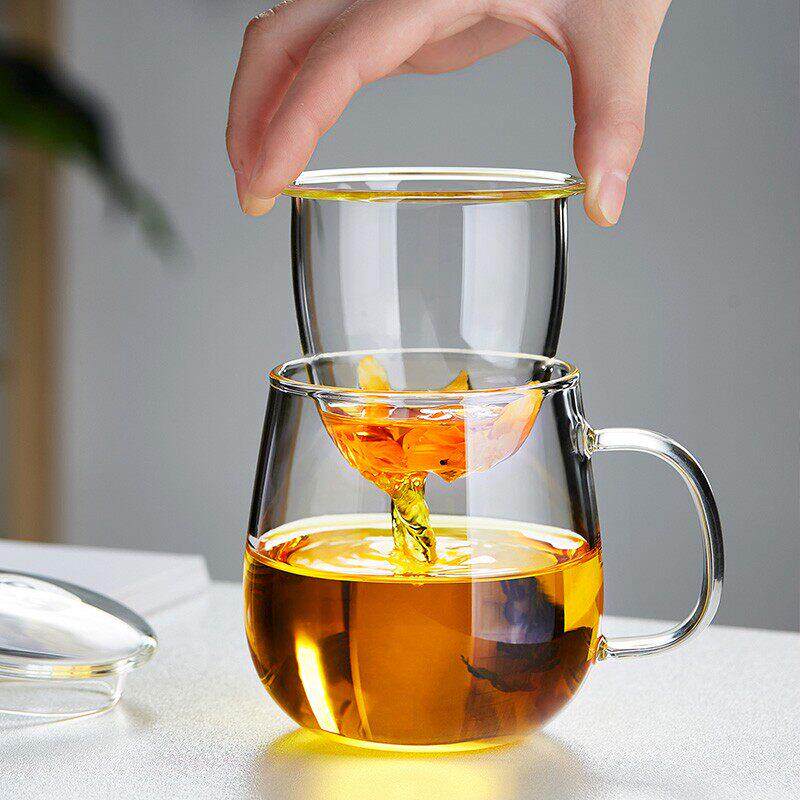 家用玻璃杯耐热茶水分离泡茶杯大容量过滤水杯保温男女带把花茶杯