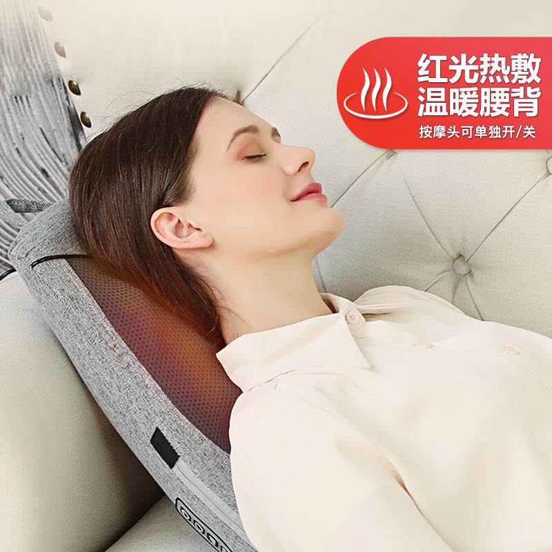 哇噢颈椎按摩枕捶打揉捏靠背按摩器透气加热靠垫腰部减压热敷颈肩