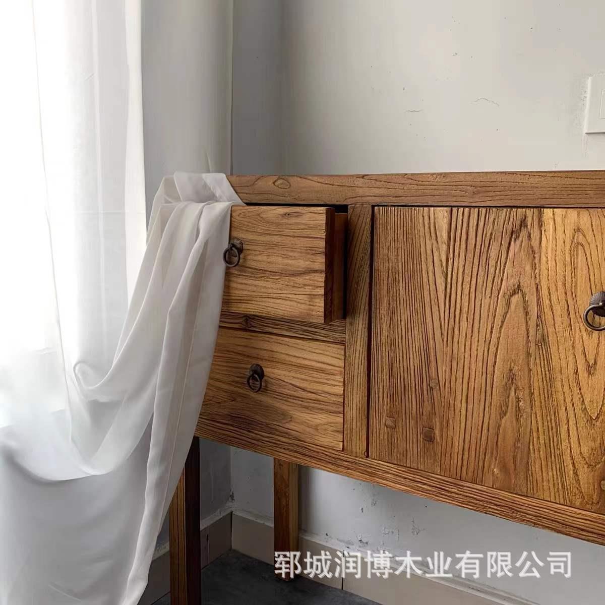 实木玄关柜装饰柜子老关榆木新中玄台简约条式几条案进门QDD柜玄