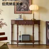 法式 饰柜 复古实木双层玄关桌靠墙超窄玄关中古风进门走廊过道柜装