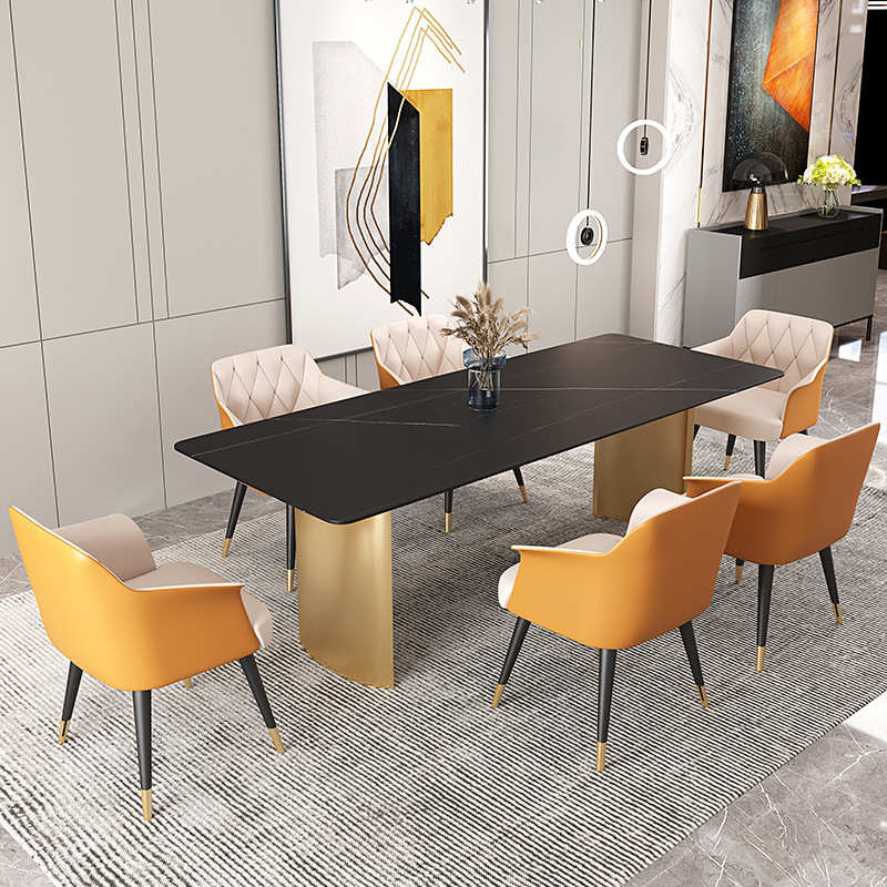 意式岩板餐桌现代创意个性小户型家用轻奢简约长方形设计师饭桌子