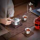高端鎏银功夫茶具套装 中式 饕鬄纹泡茶银壶茶杯便携旅行茶具伴手礼