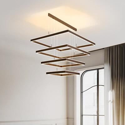 别墅复式楼FHW轻奢厅大吊灯现代简约大气客楼中楼挑楼梯形高空亮